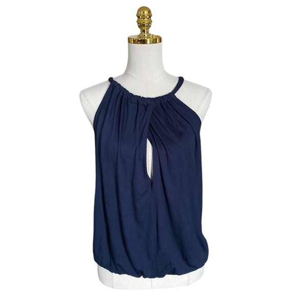 Trina Turk 'Imma' Sleeveless Jersey Halter Top, Navy Blue Size S - Picture 1 of 7